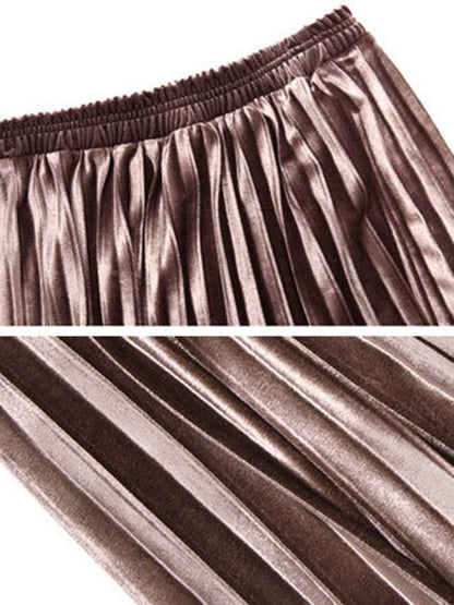 Solid Color High-Waist Pleated A-Line Skirt by migunica