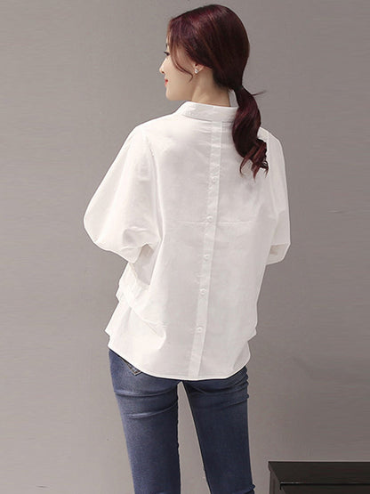 Urban Stand Collar Solid Color Blouse Top by migunica