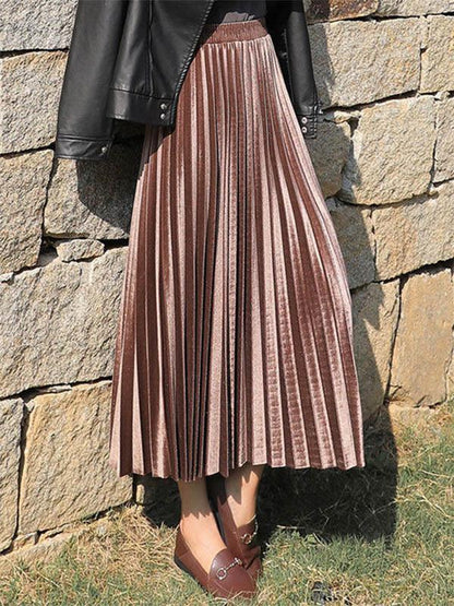 Solid Color High-Waist Pleated A-Line Skirt by migunica