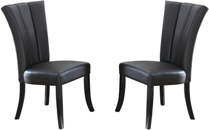 Black Faux Leather Upholstered Lines back Set of 2pc Chairs Dining Room Wide Flair back Chair