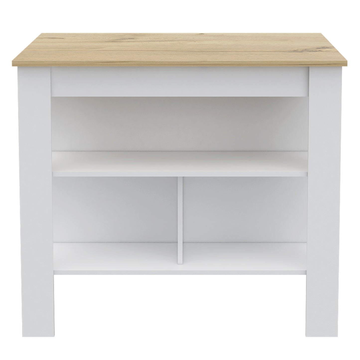 Kitchen Island Dozza, Three Shelves, White / Light Oak Finish