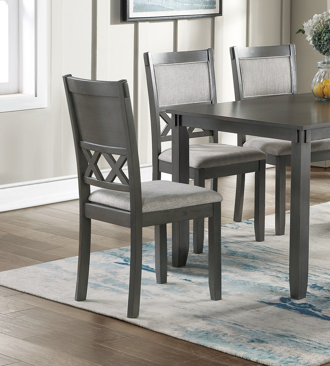 Gray Color Dining Room Furniture Unique Modern 6pc Set Dining Table 4x Side Chairs and A Bench Solid wood Rubberwood and veneers