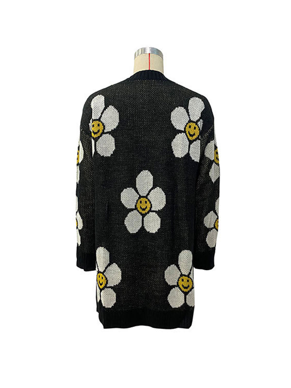 Loose Wrap Contrast Color Knitted Flower Cardigan Tops by migunica