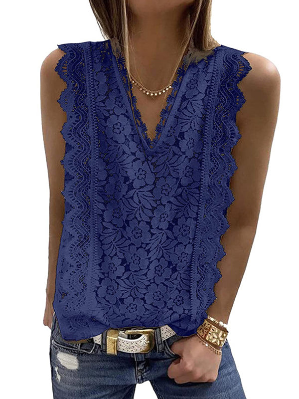 Original Lace Embroidered Solid Color Falbala Vest Top by migunica