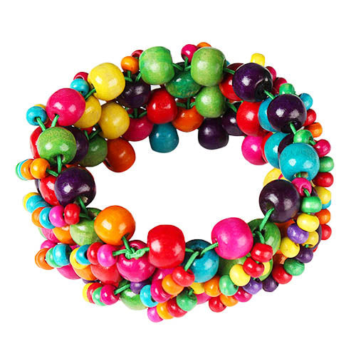 Multi-Color Wooden Beaded Stretchy Bracelet Colorful Exotic Style Elastic Bracelets For Women Girls Children - Multi by VYSN