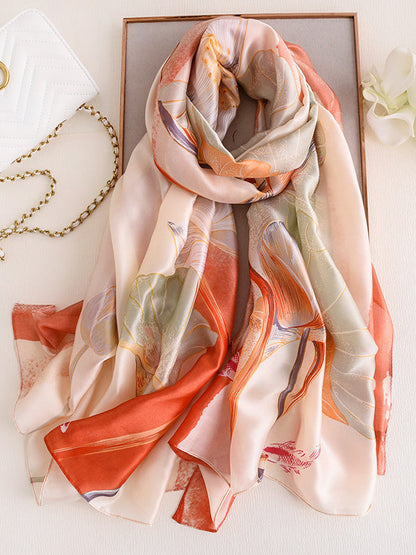 Vintage Floral Printed Silk Imitation Shawl Scarf by migunica