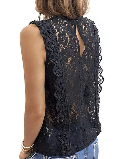 Original Lace Embroidered Solid Color Falbala Vest Top by migunica