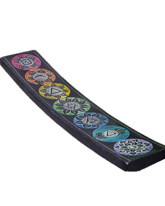 Seven Chakra Soapstone Incense Burner -10" Length by OMSutra