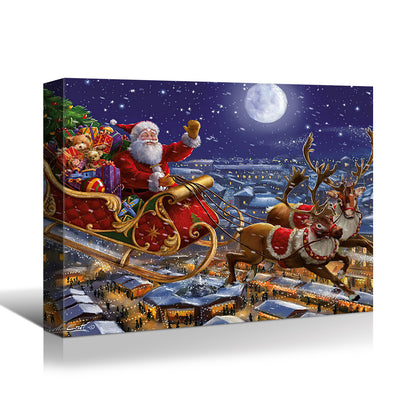 Framed Canvas Wall Art Decor Painting For Chrismas, Santa on Sleigh With Reindeer Gift Painting For Chrismas Gift, Decoration For Chrismas Eve Office Living Room, Bedroom Decor-Ready To Hang