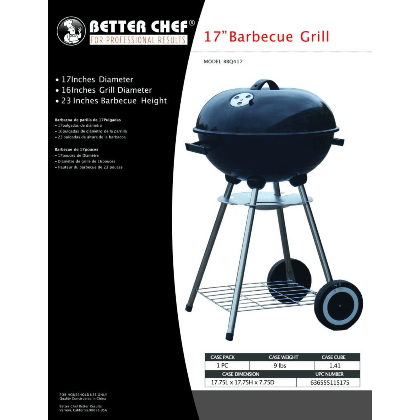 Better Chef 17" Portable Charcoal Barbecue Grill by Jupiter Gear Home