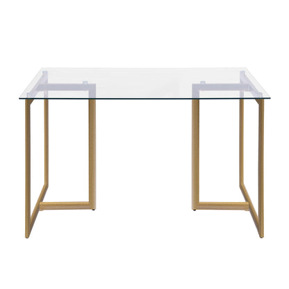 47'' Iron Dining Table with Tempered Glass Top, Clear