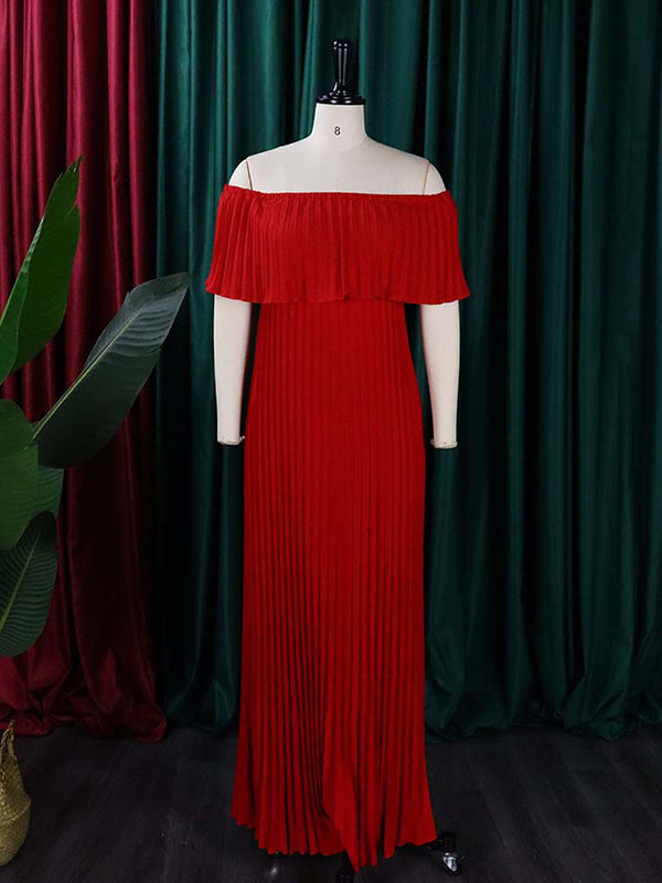 Wrap Pleated Solid Color Off-The-Shoulder Evening Dresses by migunica