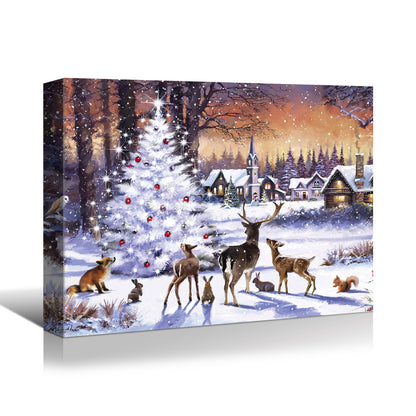 Framed Canvas Wall Art Decor Painting For Chrismas, Cute Animals with Chrismas Tree Gift Painting For Chrismas Gift, Decoration For Chrismas Eve Office Living Room, Bedroom Decor-Ready To Hang