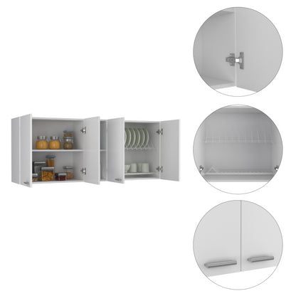 Sierra 7-Shelf 4-Door 2-piece Kitchen Set, Upper Wall Cabinet and Kitchen Island White and Light Oak