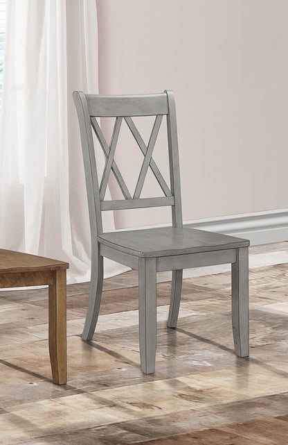 Casual Gray Finish Side Chairs Set of 2 Pine Veneer Transitional Double-X Back Design Dining Room Furniture