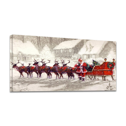 Framed Canvas Wall Art Decor Painting For Chrismas, Santa Claus with Reindeer Sledge Painting For Chrismas Gift, Decoration For Chrismas Eve Office Living Room, Bedroom Decor-Ready To Hang