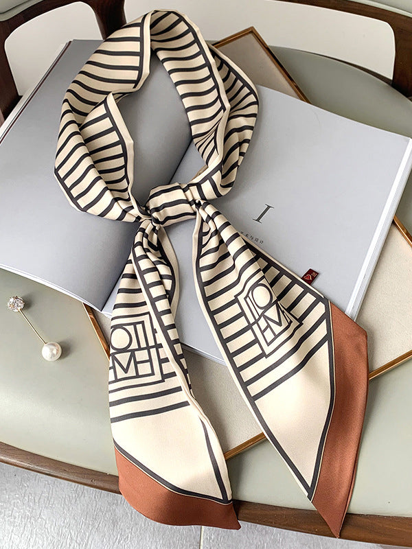 Urban Contrast Color Striped Printed Silk Imitation Scarf by migunica