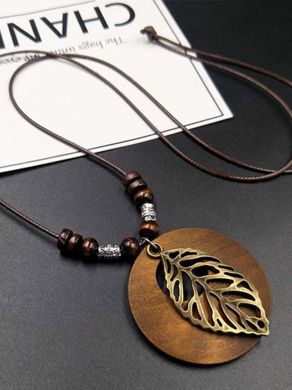 Original Vintage Wood Alloy Leaf Necklace by migunica