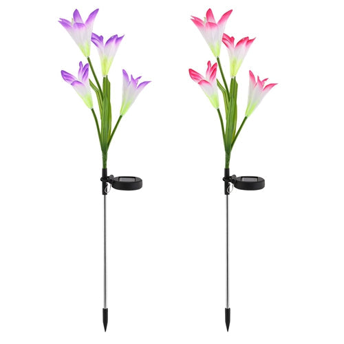 2Pcs Solar Garden Lights Outdoor Lily Flower LED Light 7-Color Changing IP65 Waterproof Pathway Stake Lights Patio Decorative for Garden Patio Yard Wa - Multi by VYSN