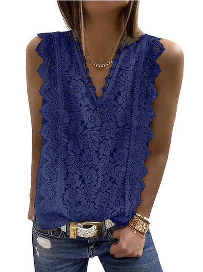 Original Lace Solid Color Loose Vest Top by migunica