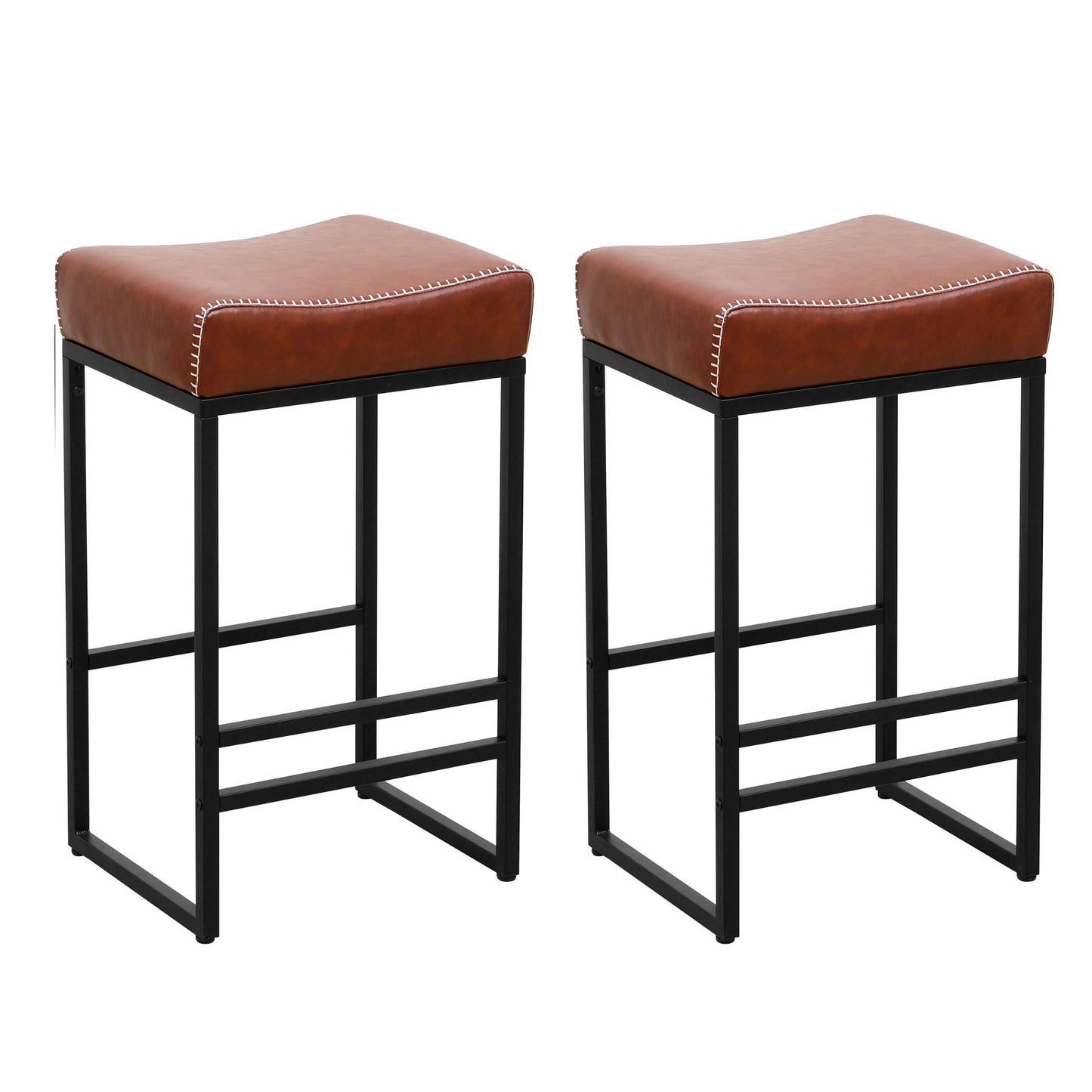 Set of 2 Counter Height Barstools with Metal Legs And PU Leather by Blak Hom