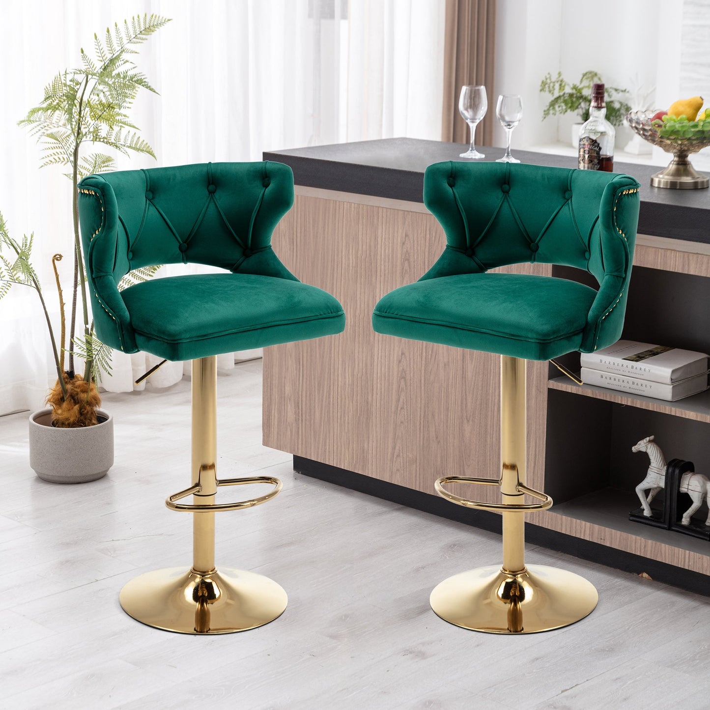 Set of 2 Modern Fashionable Velvet Bar Stools by Blak Hom