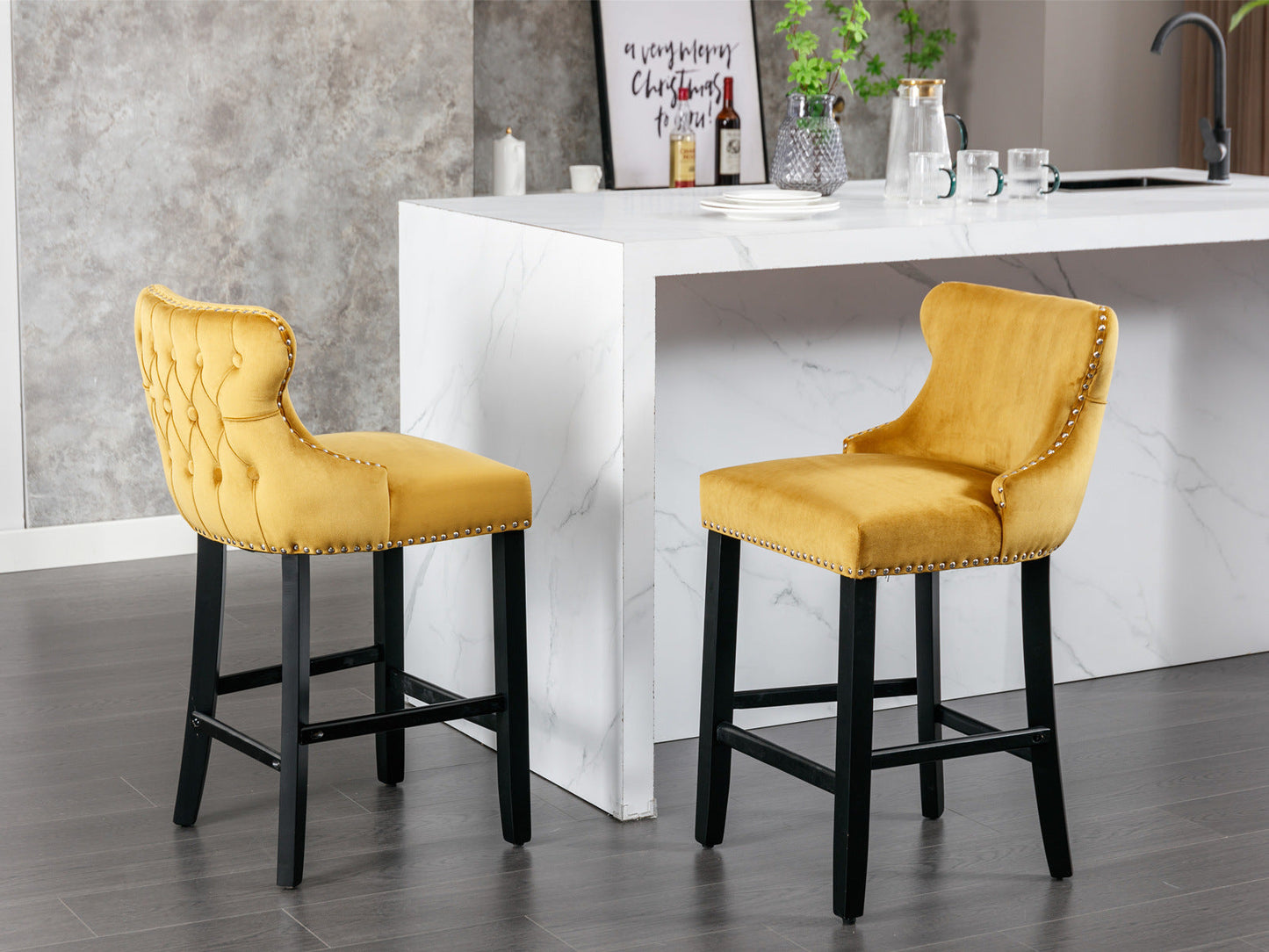 Yellow Velvet Barstool by Blak Hom