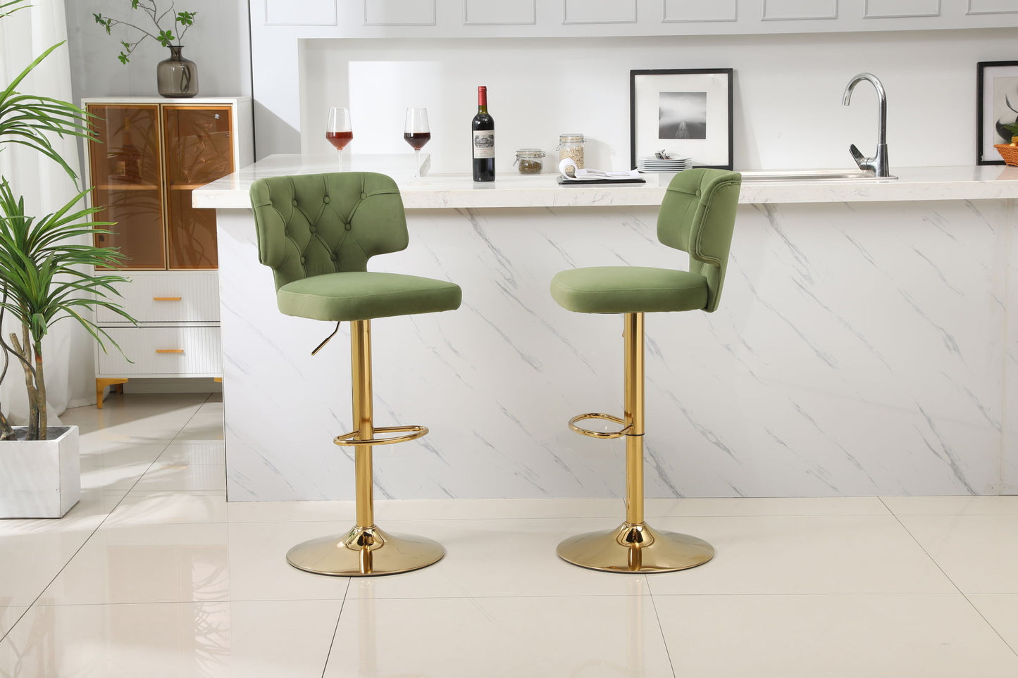 Set of 2 Modern  Bar Height, Swivel Velvet Bar Stool by Blak Hom