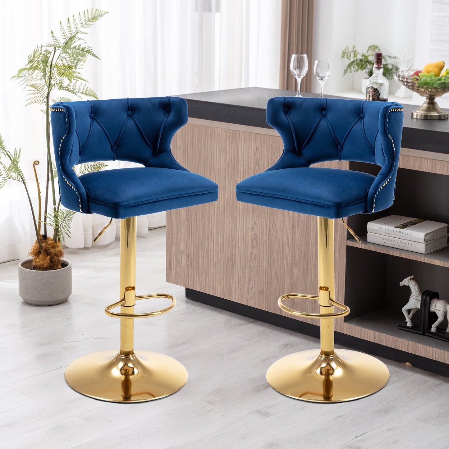 Set of 2 Modern Fashionable Velvet Bar Stools by Blak Hom