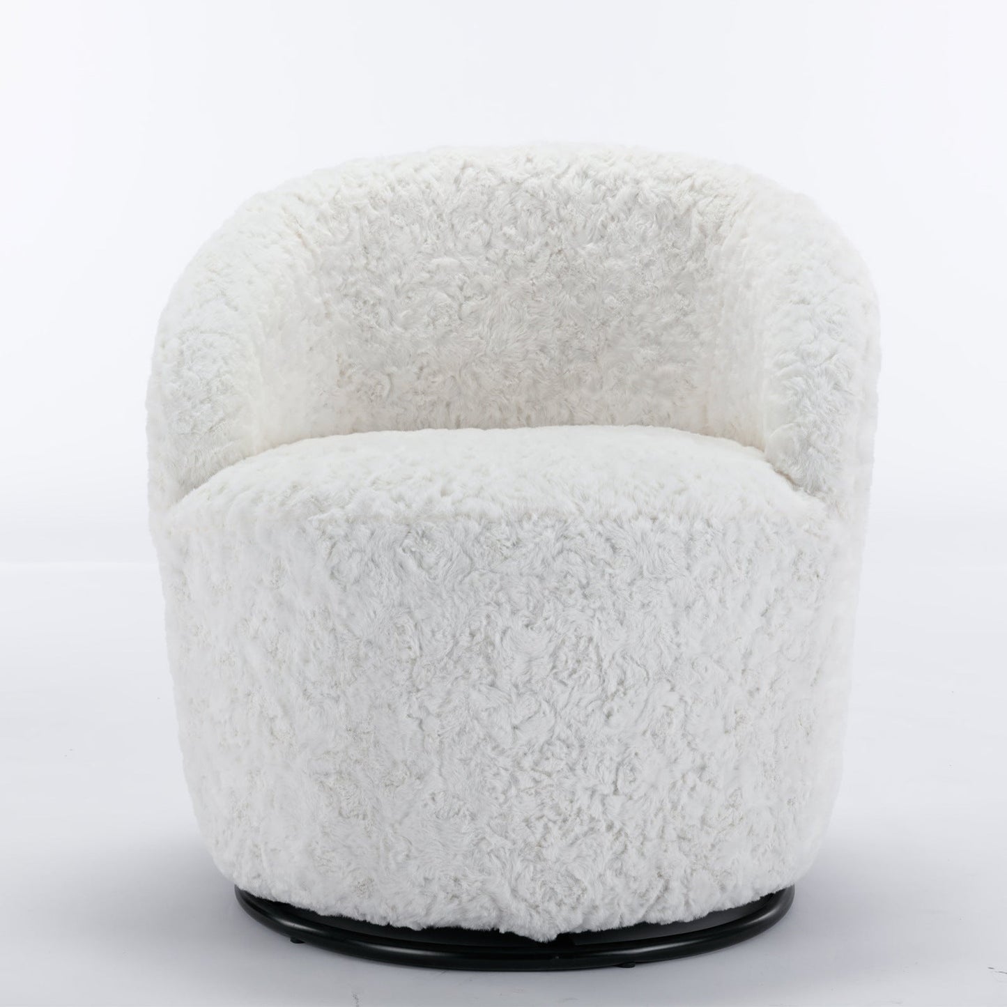 A&A Furniture,Artificial Rabbit Hair Fabric Swivel Accent Armchair Barrel Chair by Blak Hom