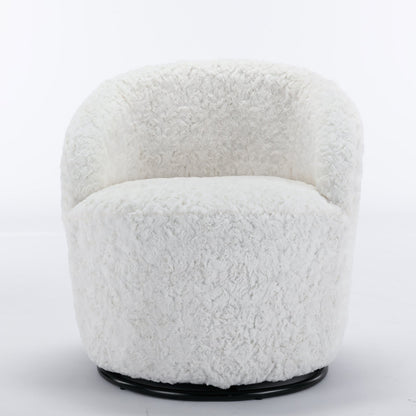 A&A Furniture,Artificial Rabbit Hair Fabric Swivel Accent Armchair Barrel Chair by Blak Hom