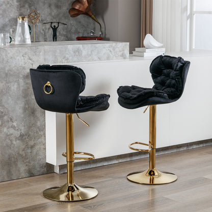 Set of 2 Swivel Velvet  Bar Stools Black by Blak Hom