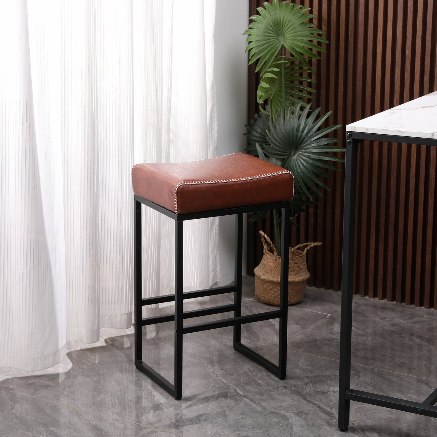 Set of 2 Counter Height Barstools with Metal Legs And PU Leather by Blak Hom