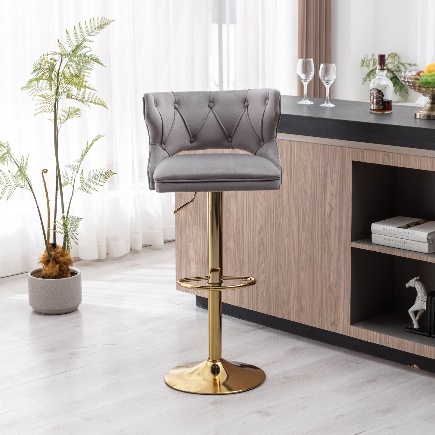 Set of 2 Modern Fashionable Velvet Bar Stools by Blak Hom