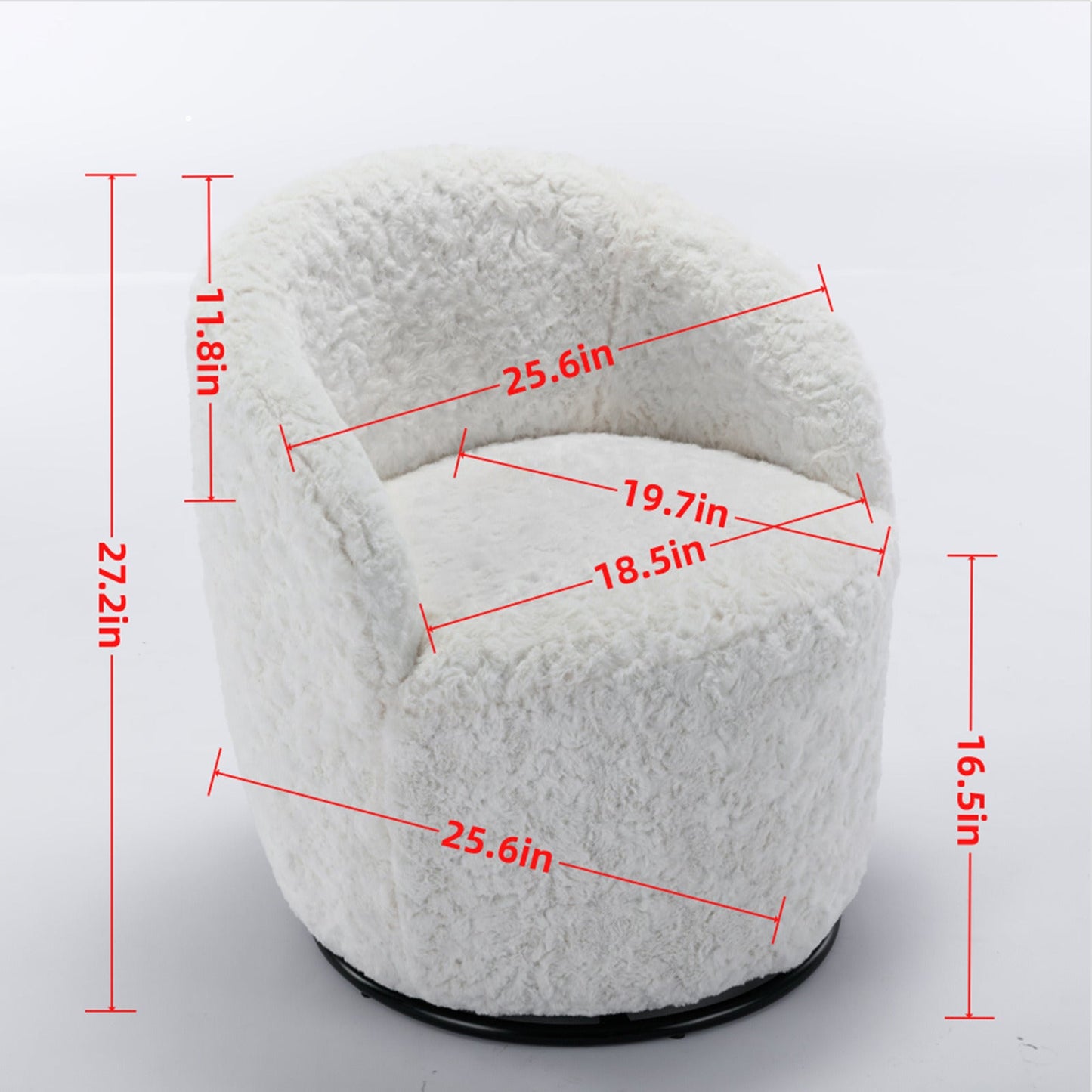 A&A Furniture,Artificial Rabbit Hair Fabric Swivel Accent Armchair Barrel Chair by Blak Hom