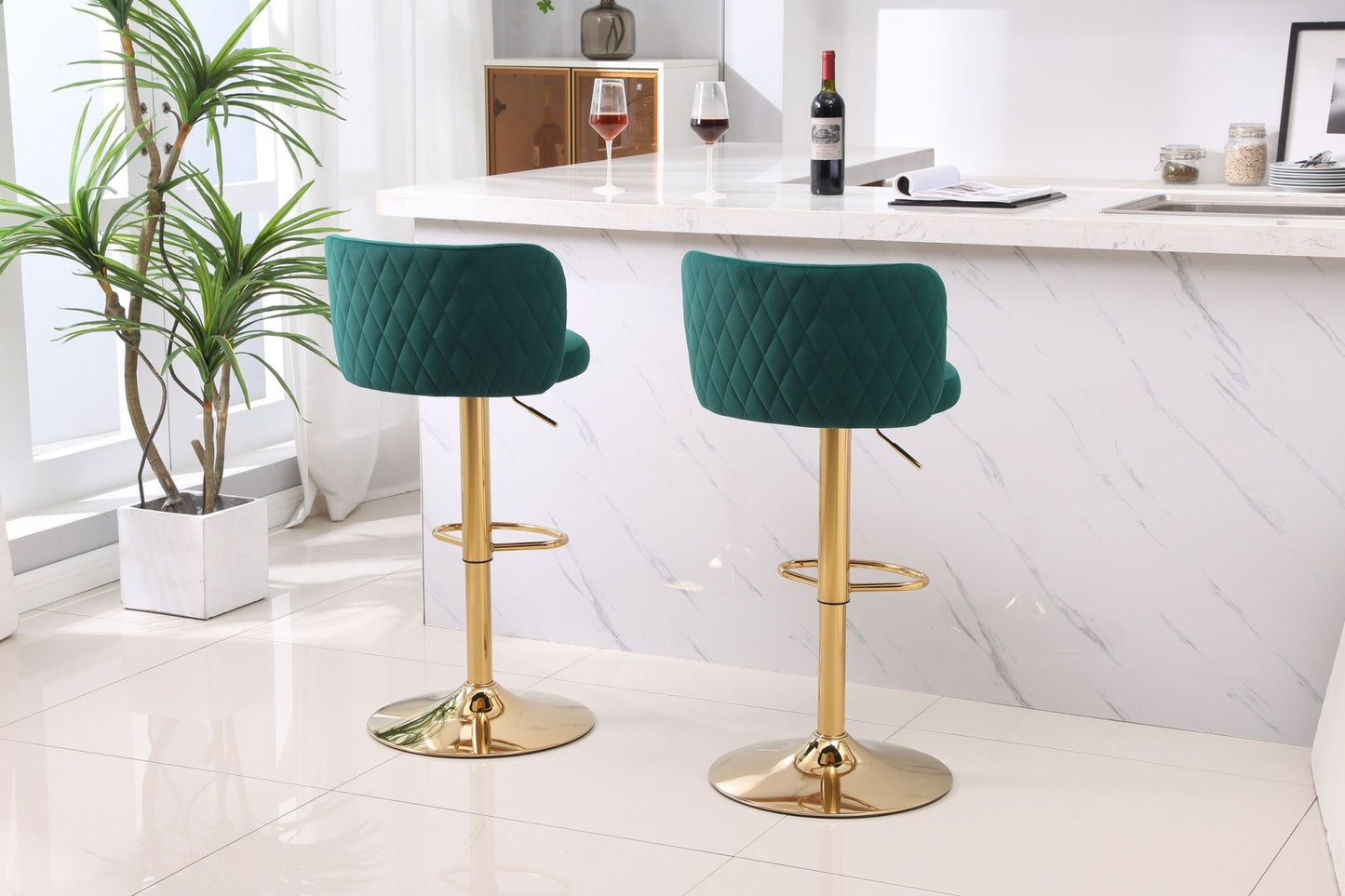 Set of 2 Modern  Bar Height, Swivel Velvet Bar Stool by Blak Hom