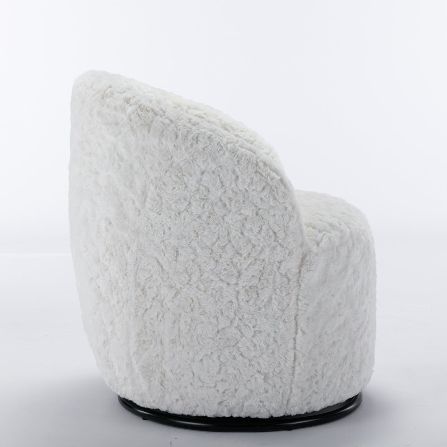 A&A Furniture,Artificial Rabbit Hair Fabric Swivel Accent Armchair Barrel Chair by Blak Hom