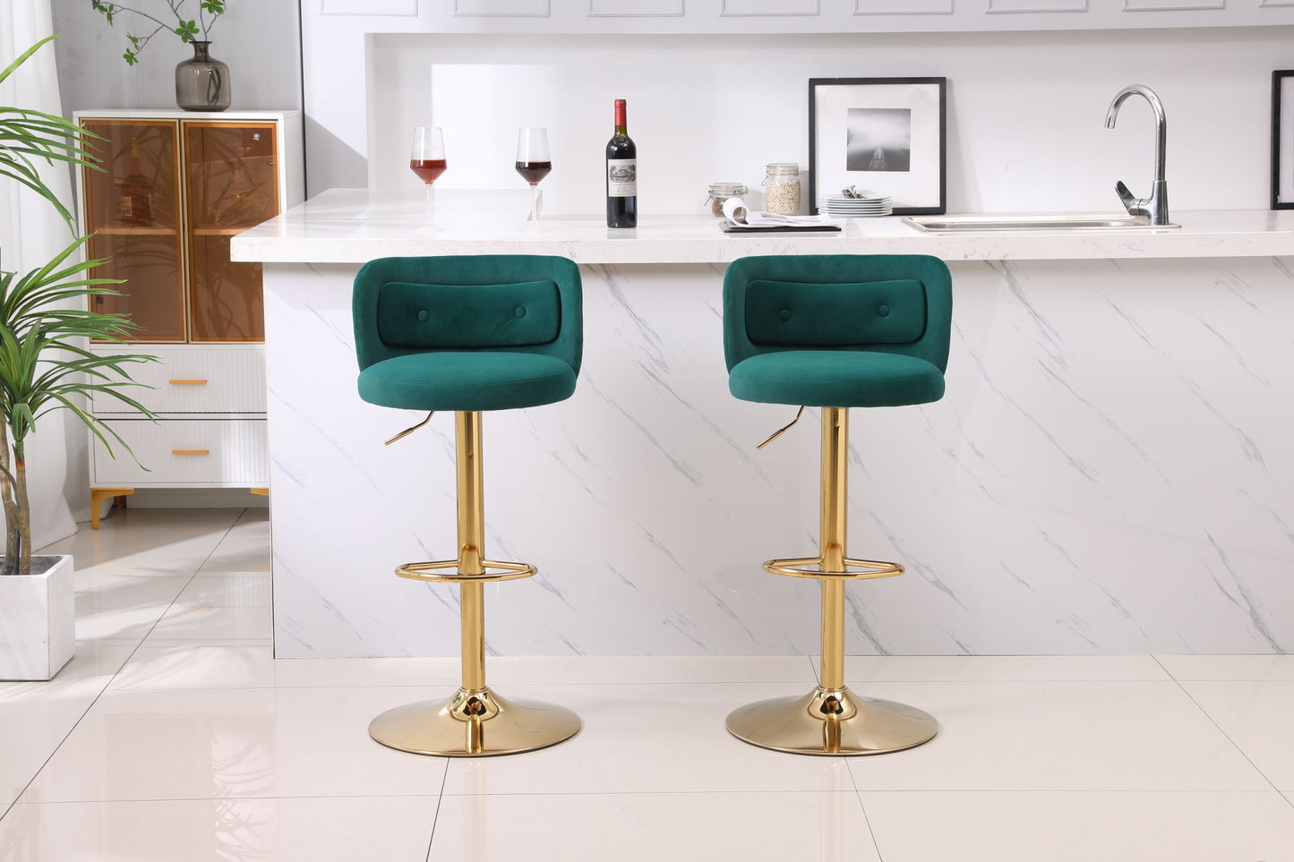 Set of 2 Modern  Bar Height, Swivel Velvet Bar Stool by Blak Hom