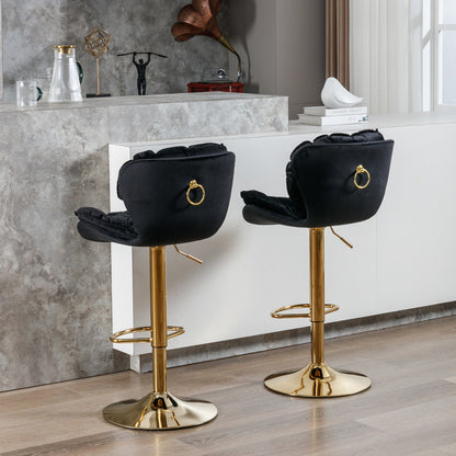 Set of 2 Swivel Velvet  Bar Stools Black by Blak Hom