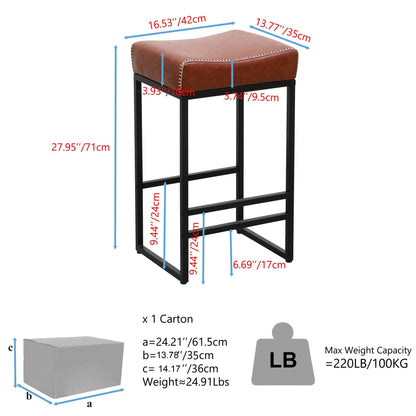 Set of 2 Counter Height Barstools with Metal Legs And PU Leather by Blak Hom