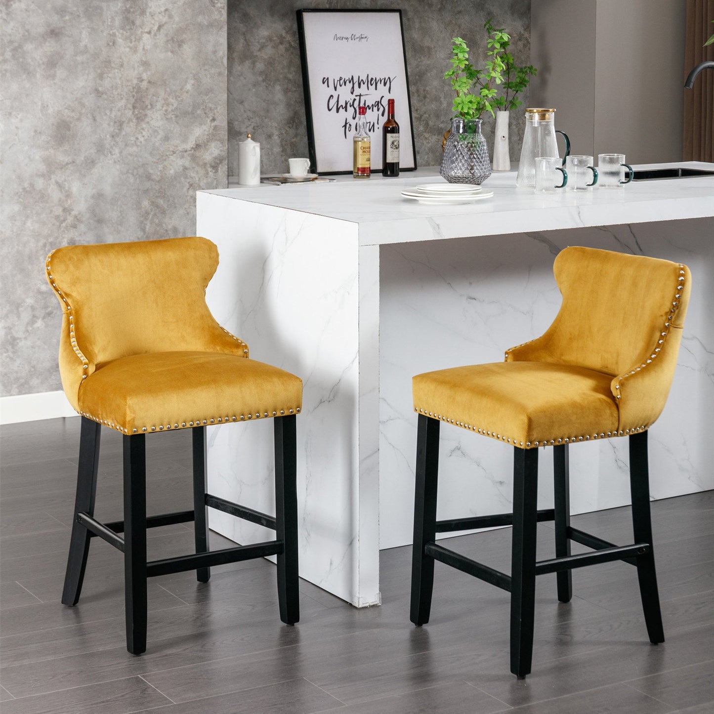 Yellow Velvet Barstool by Blak Hom