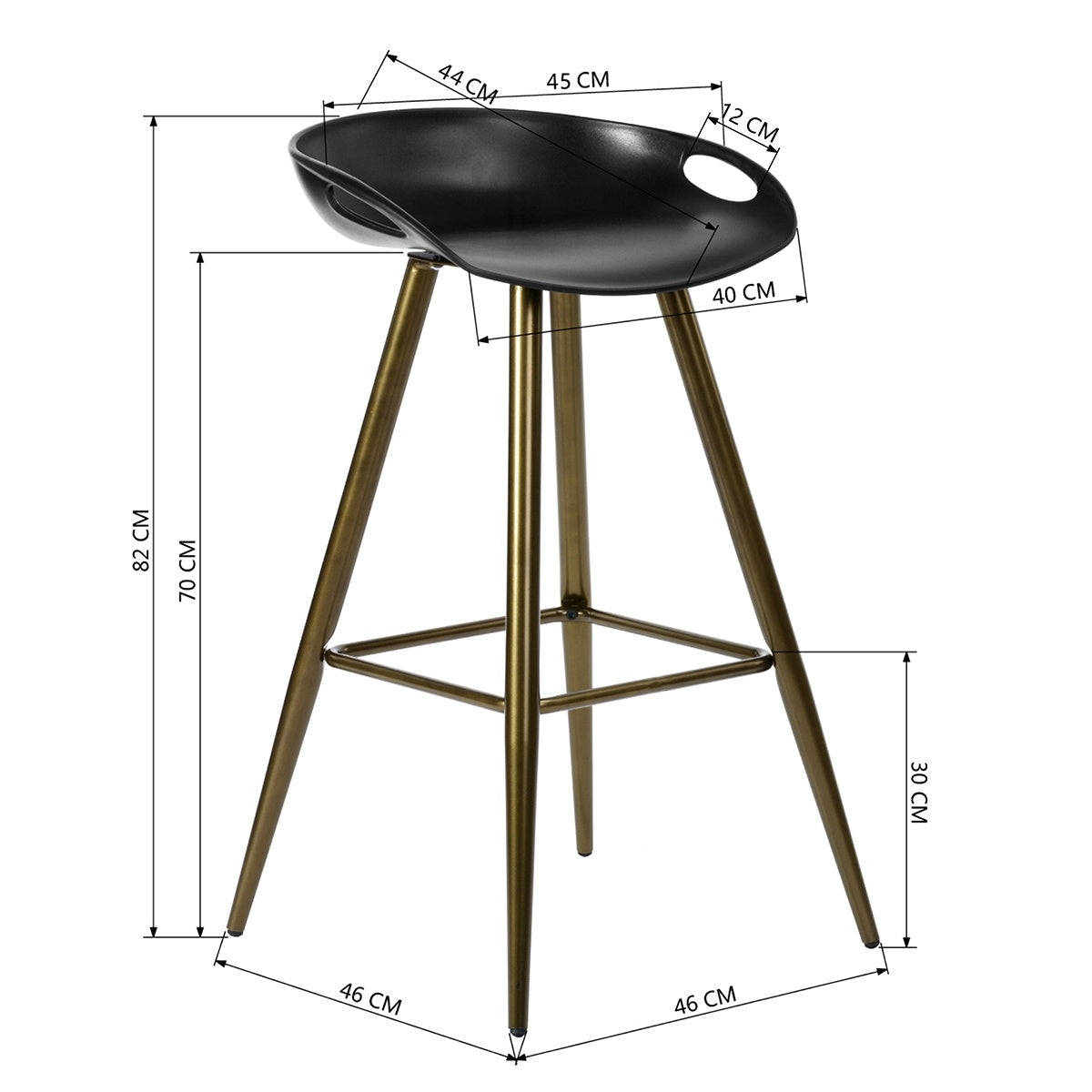 Set of 2 Black and Gold Counter Stool by Blak Hom