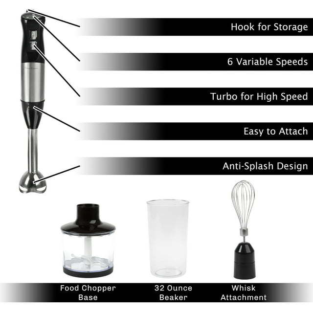 Immersion Blender 4-In-1 6 Speed Hand Mixer by Blak Hom