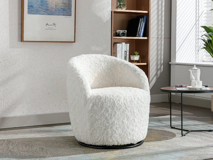 A&A Furniture,Artificial Rabbit Hair Fabric Swivel Accent Armchair Barrel Chair by Blak Hom