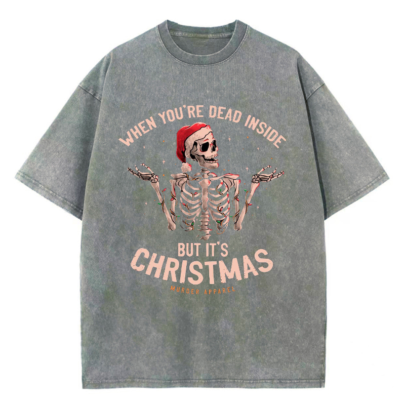 Unisex Fun Christmas skull Letter Printed Retro Washed Short Sleeved T-Shirt by migunica