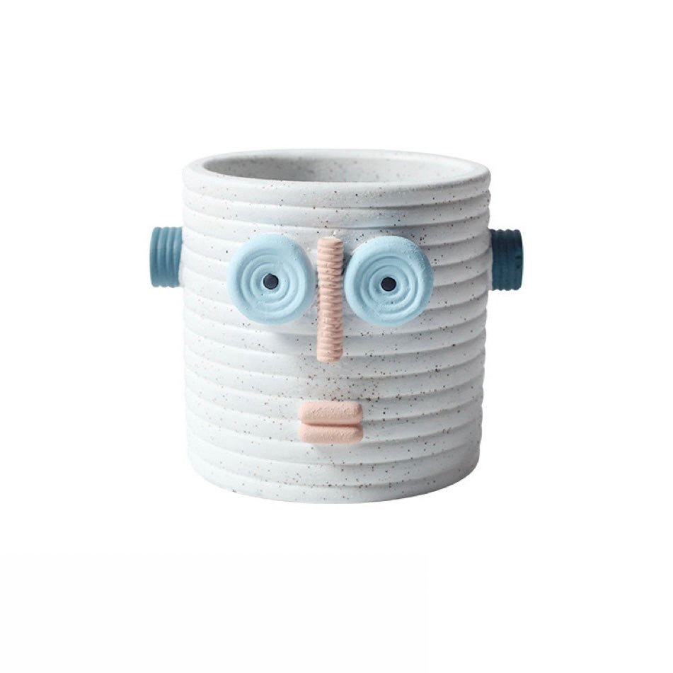 Dummy Robot Plant Flower Pot, Handmade Indoor / Outdoor Whimsical Ceramic Pots by INSPECIAL HOME