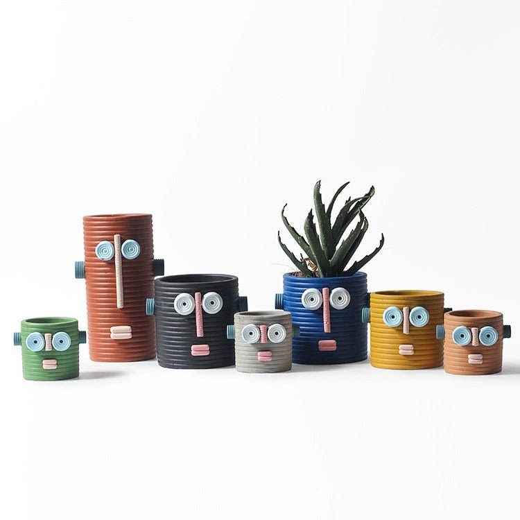 Dummy Robot Plant Flower Pot, Handmade Indoor / Outdoor Whimsical Ceramic Pots by INSPECIAL HOME