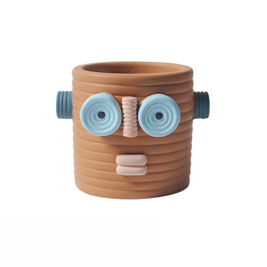 Dummy Robot Plant Flower Pot, Handmade Indoor / Outdoor Whimsical Ceramic Pots by INSPECIAL HOME