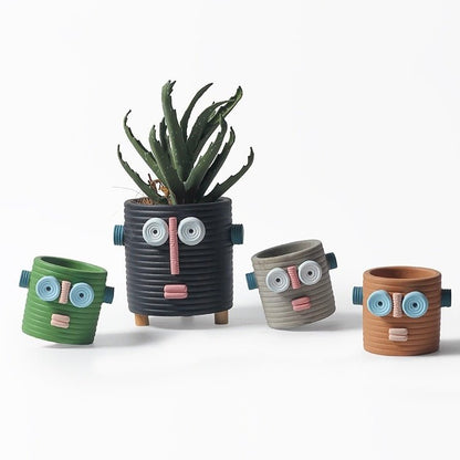 Dummy Robot Plant Flower Pot, Handmade Indoor / Outdoor Whimsical Ceramic Pots by INSPECIAL HOME