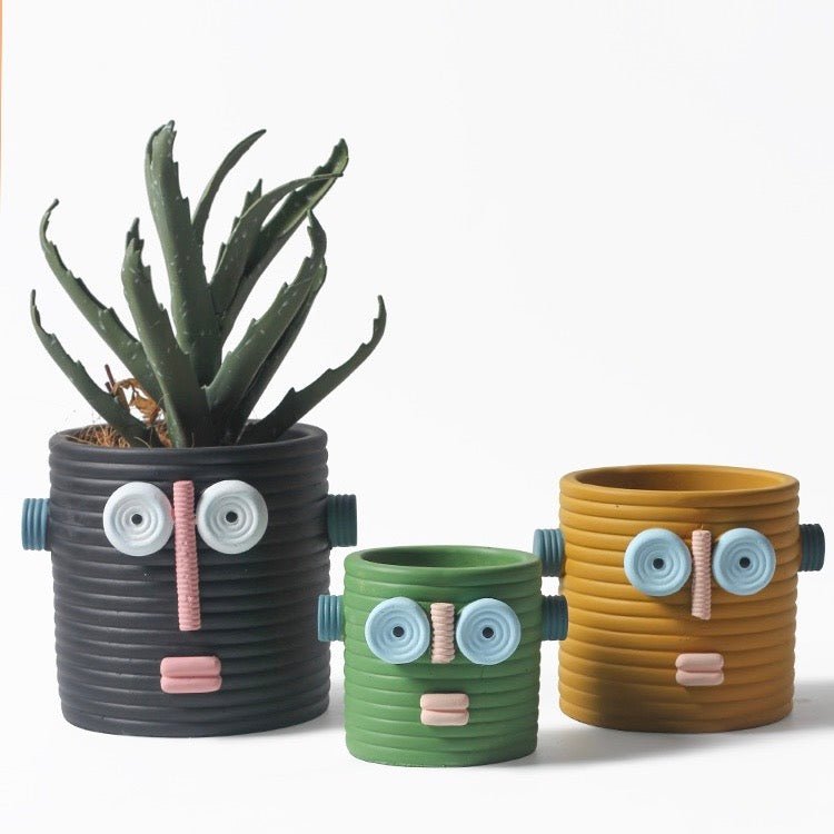 Dummy Robot Plant Flower Pot, Handmade Indoor / Outdoor Whimsical Ceramic Pots by INSPECIAL HOME